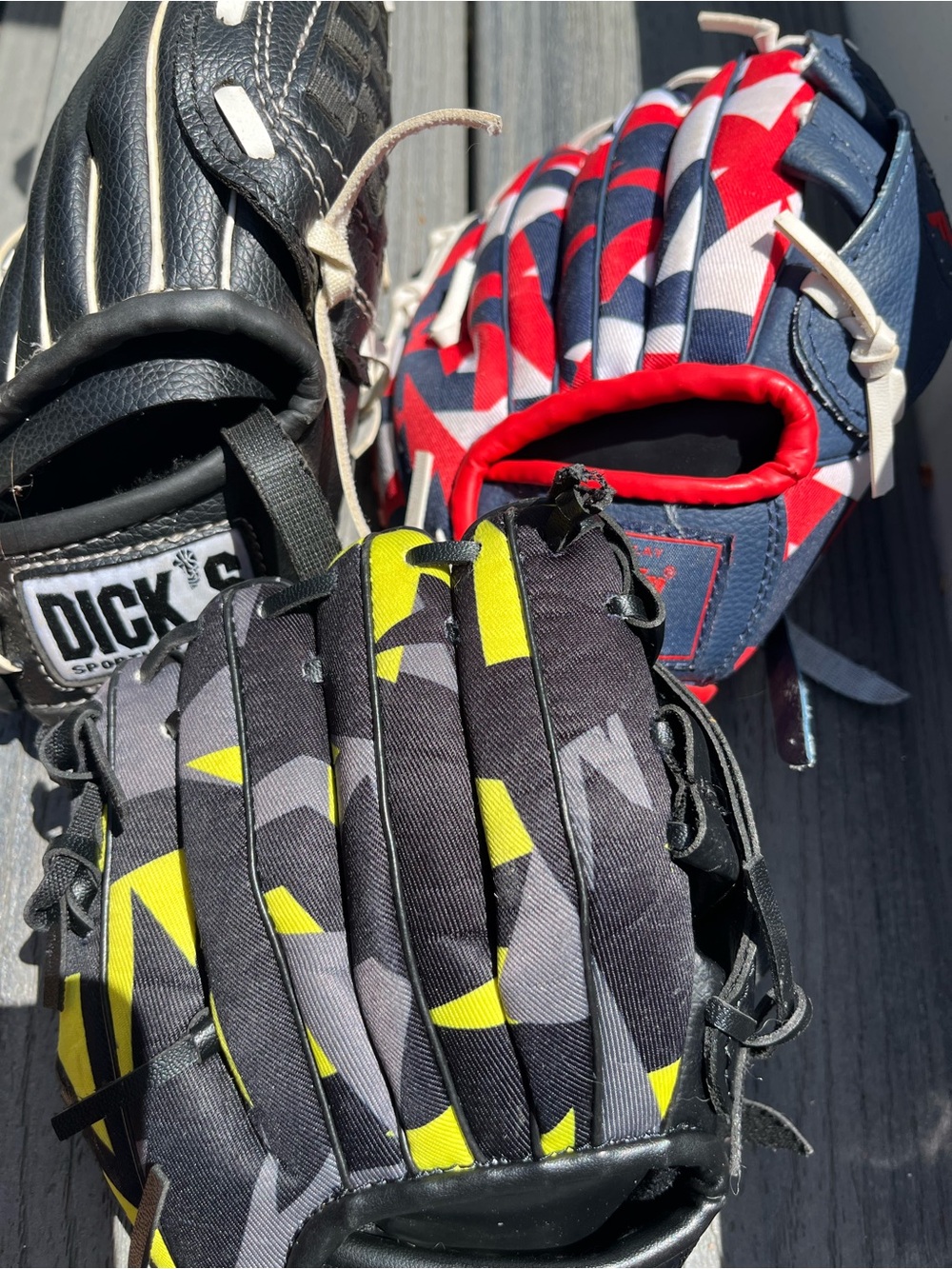Lot of 3 Franklin & DICK'S Sports Youth Baseball Gloves -